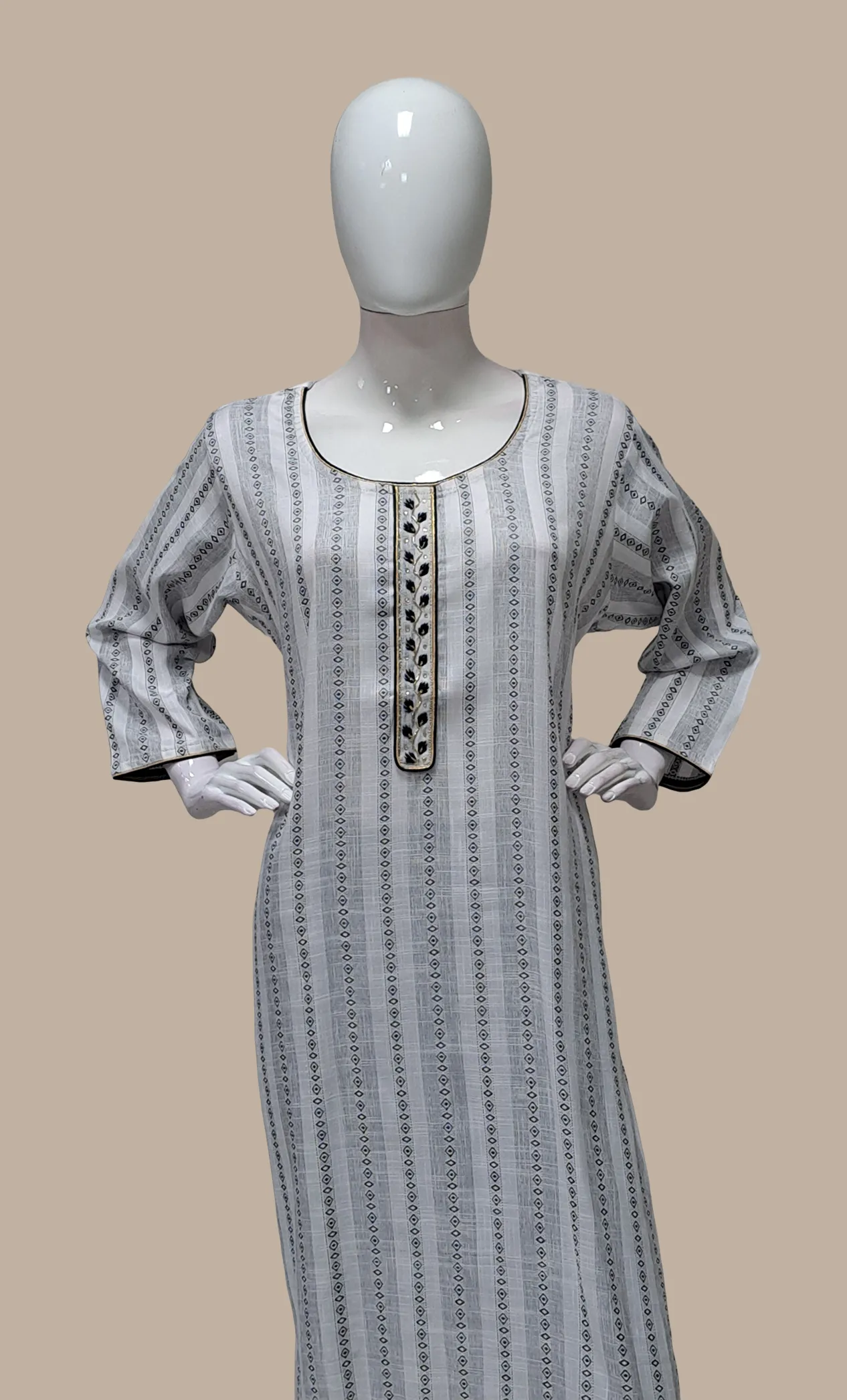 White Printed Kurti Top