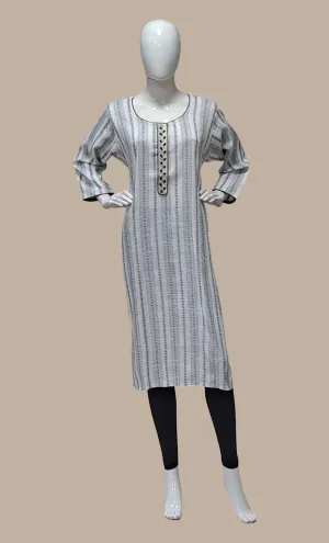 White Printed Kurti Top