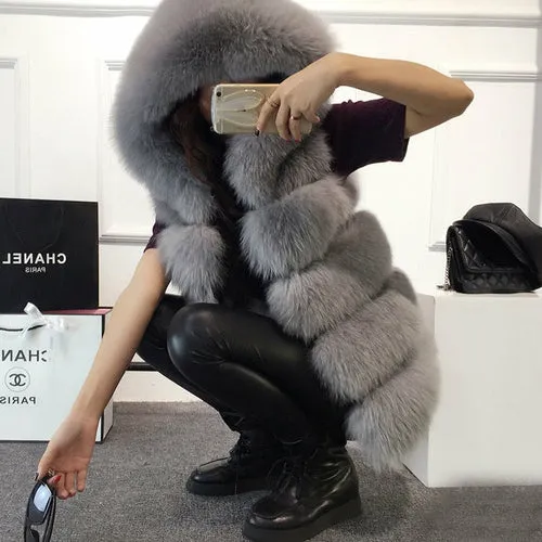 Winter Sleeveless Artificial Fox Fur Coat Gilet