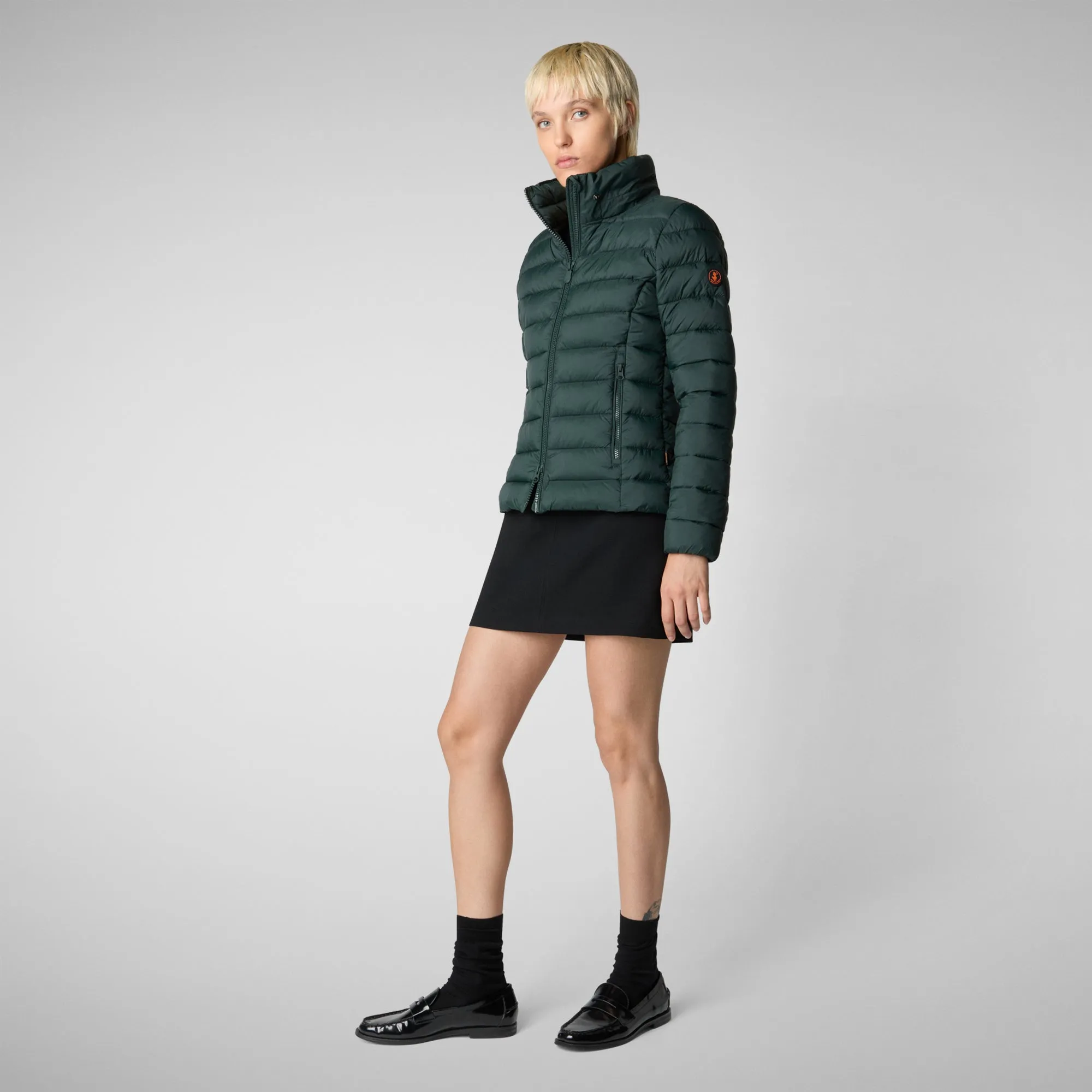 Woman's animal free hooded puffer jacket Amelie in green black