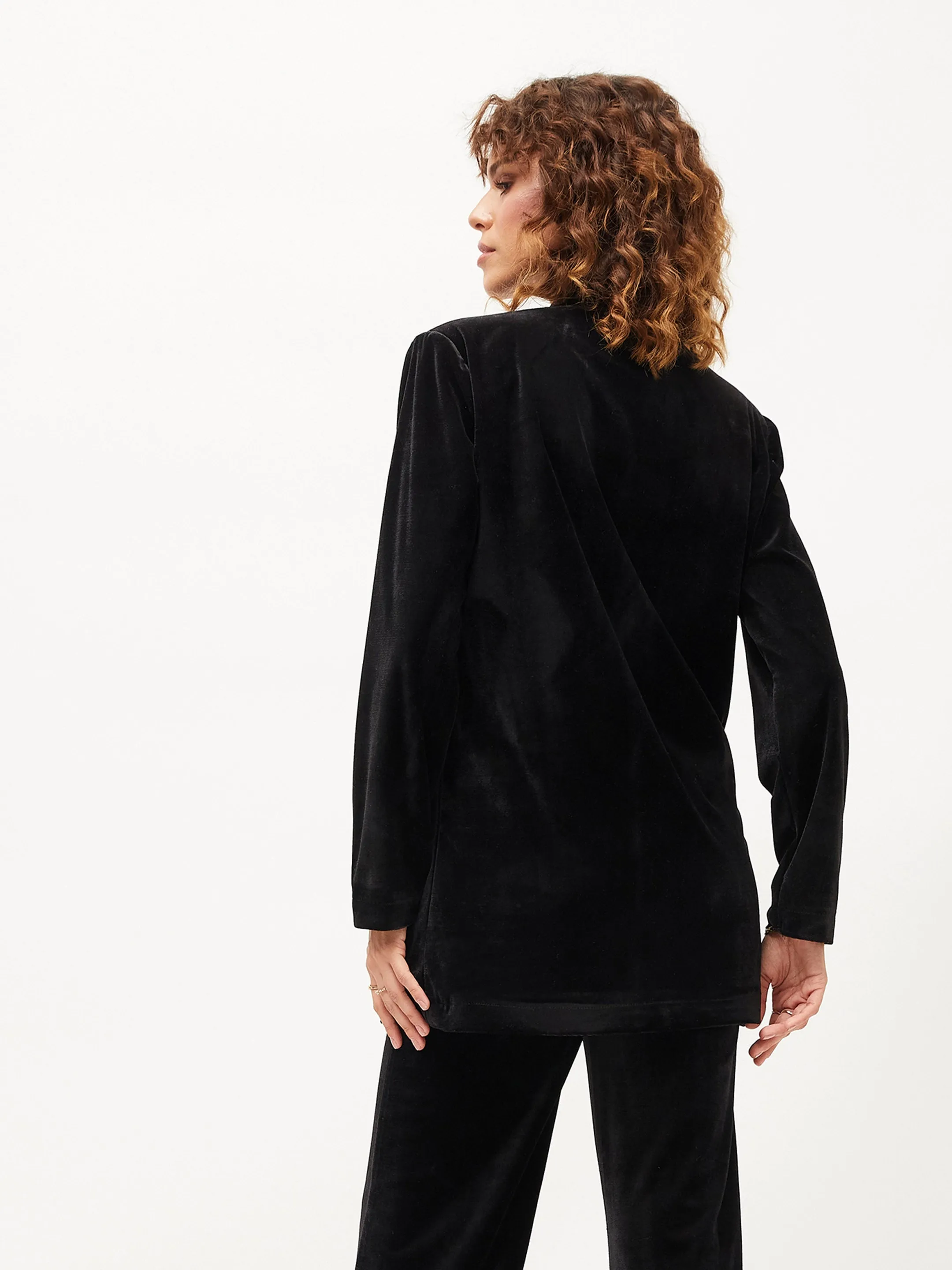 Women Black Velvet Shawl Collar Blazer