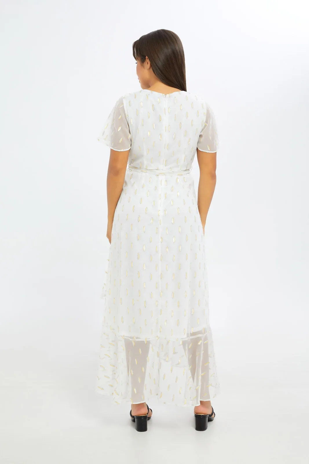 Women White Dobby Wrap Maxi Dress