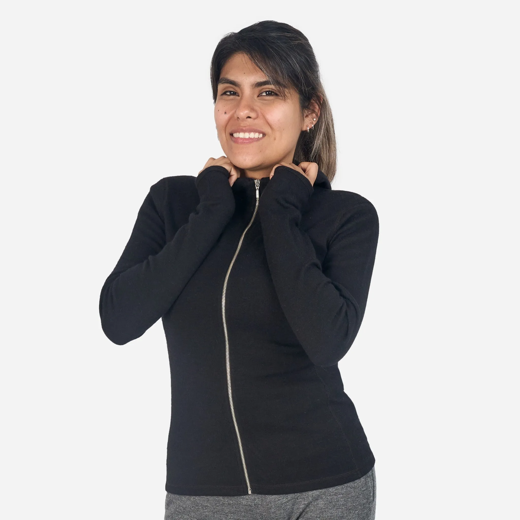 Women's Alpaca Wool Hoodie Jacket: 420 Midweight Full-Zip