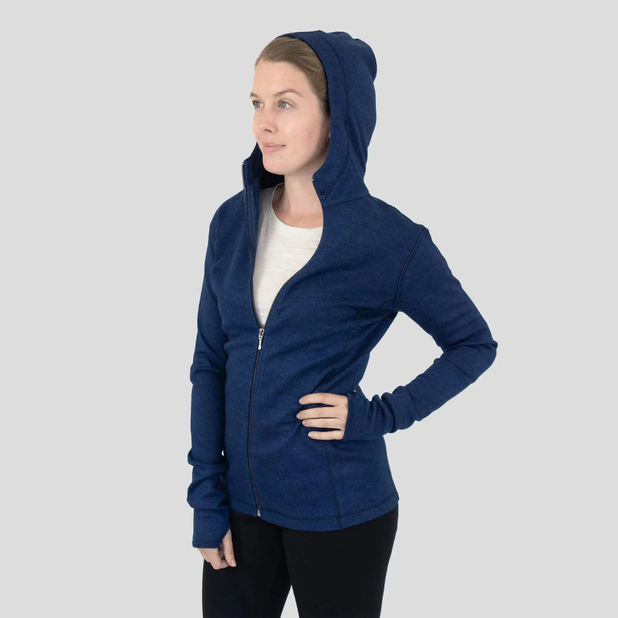 Women's Alpaca Wool Hoodie Jacket: 420 Midweight Full-Zip