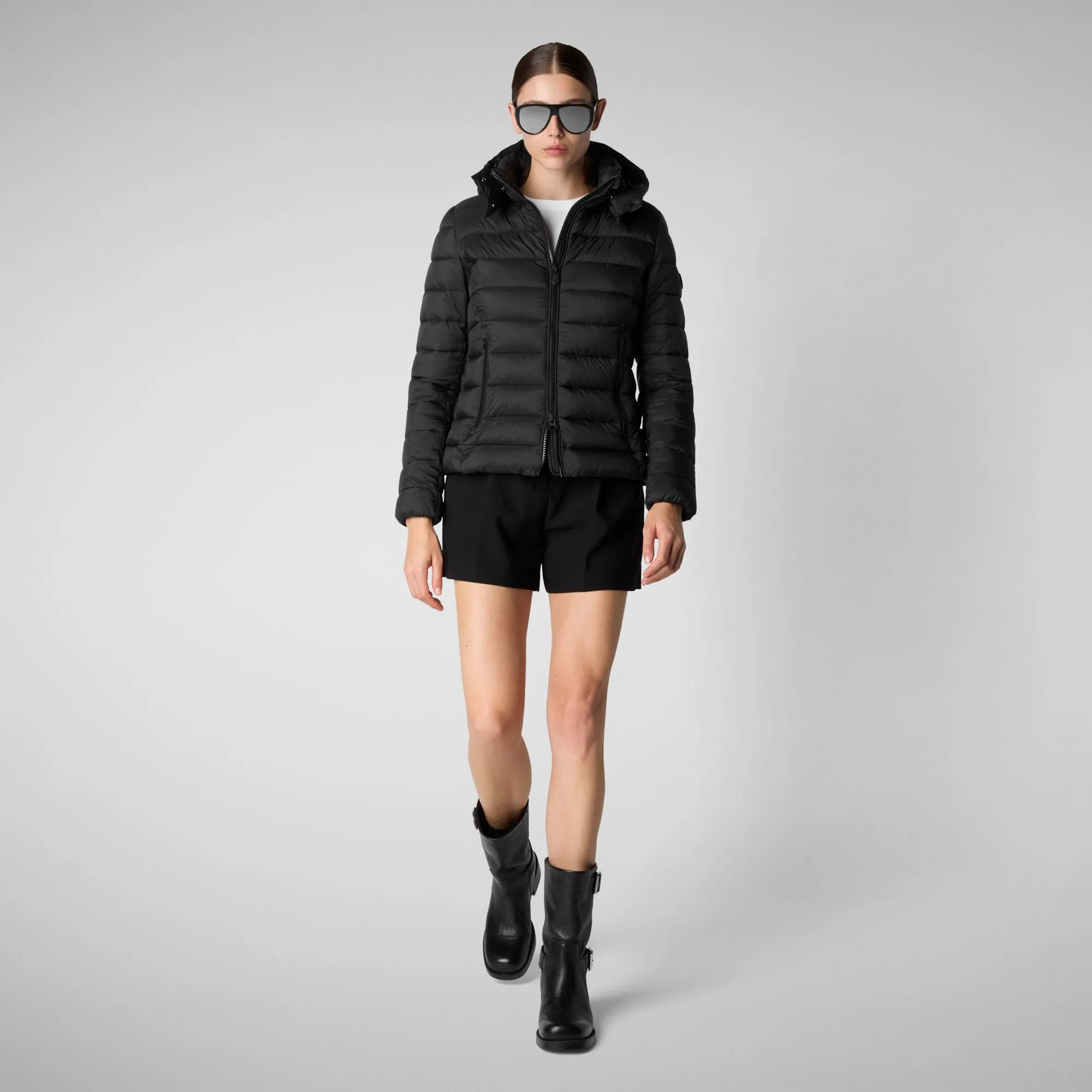 Women's Animal free Puffer Jacket Amelie with Detachable Hood in Black