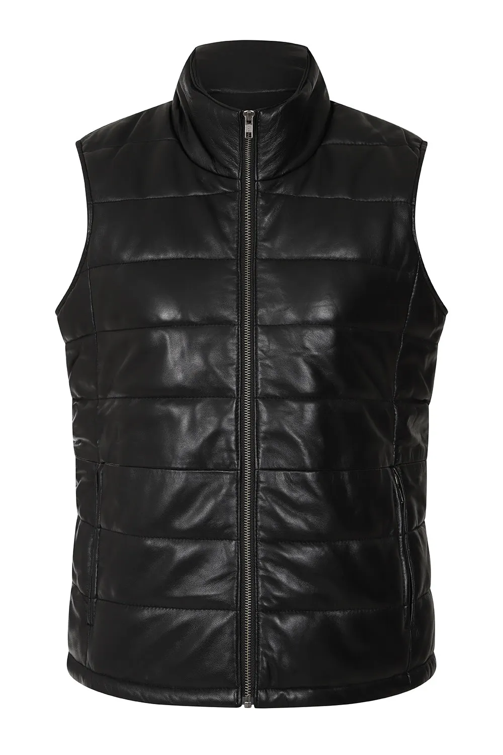 Women's Black Quilted Leather Gilet - SAMANTHA