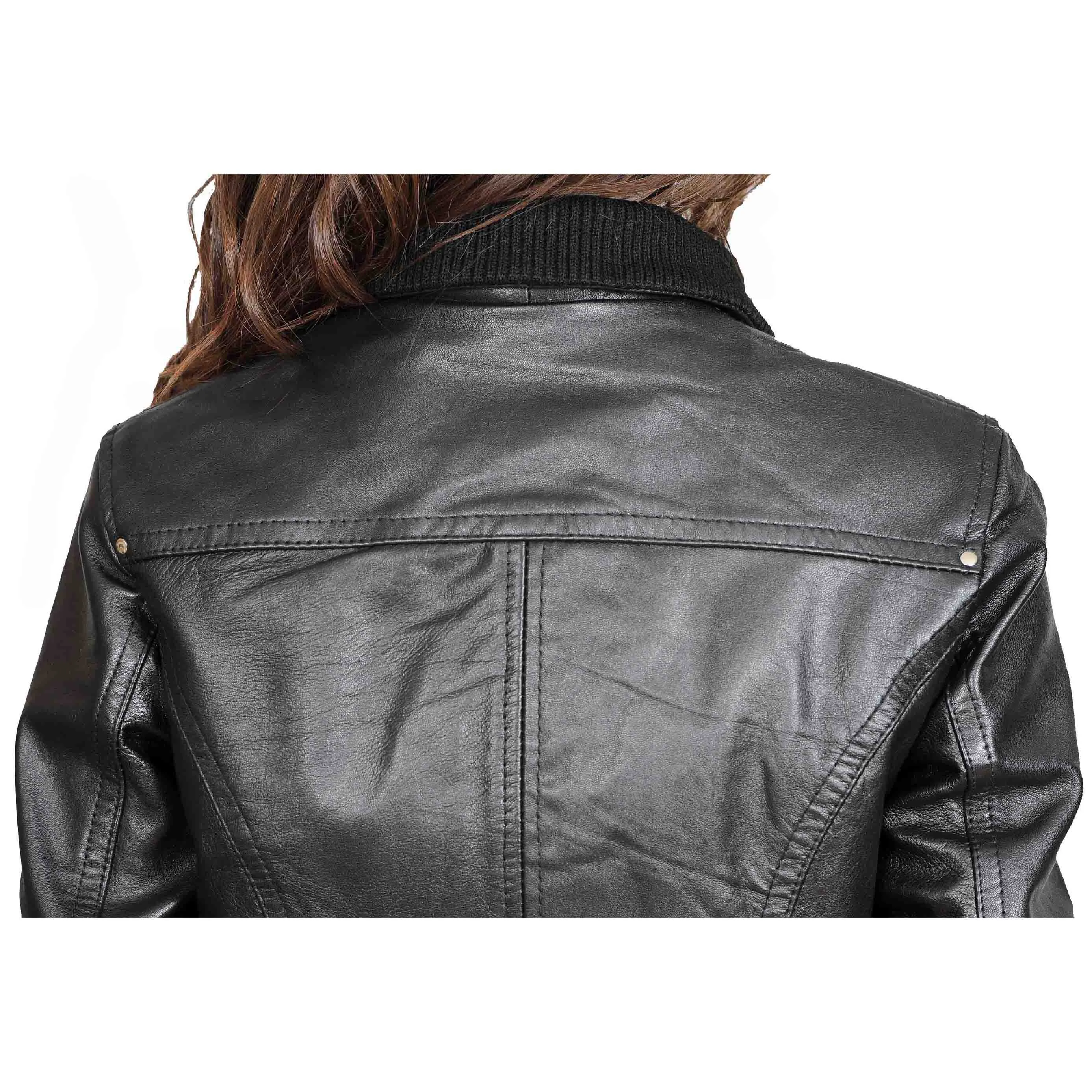 Womens Fitted Bomber Leather Jacket Cameron Black