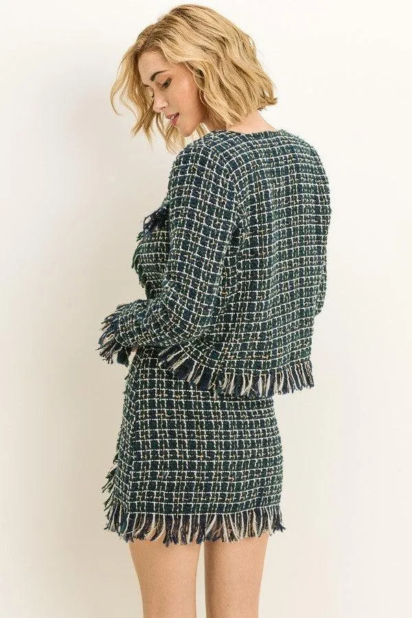 Women's Fringed Tweed Green Jacket