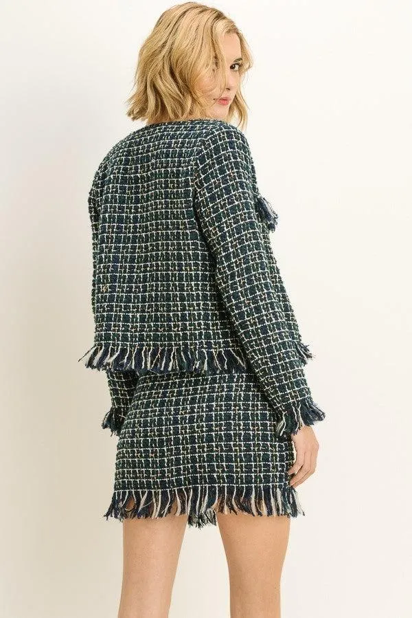 Women's Fringed Tweed Green Jacket