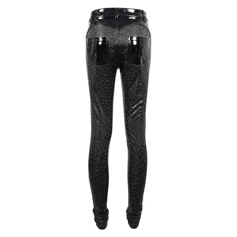 Women's Gothic Faviform Zipper Faux Leather Pants