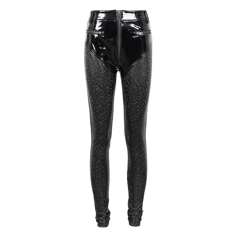 Women's Gothic Faviform Zipper Faux Leather Pants