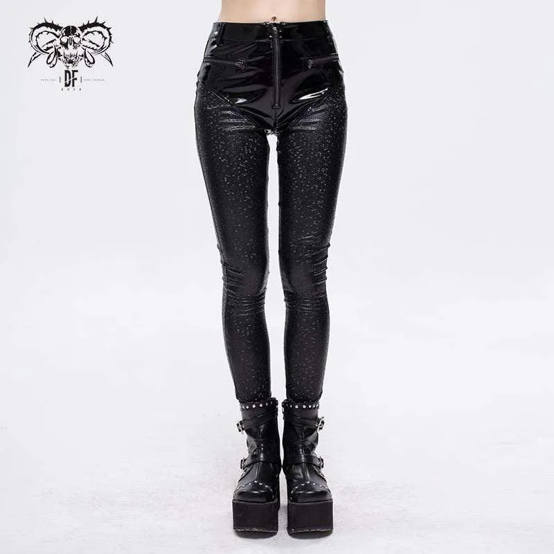 Women's Gothic Faviform Zipper Faux Leather Pants