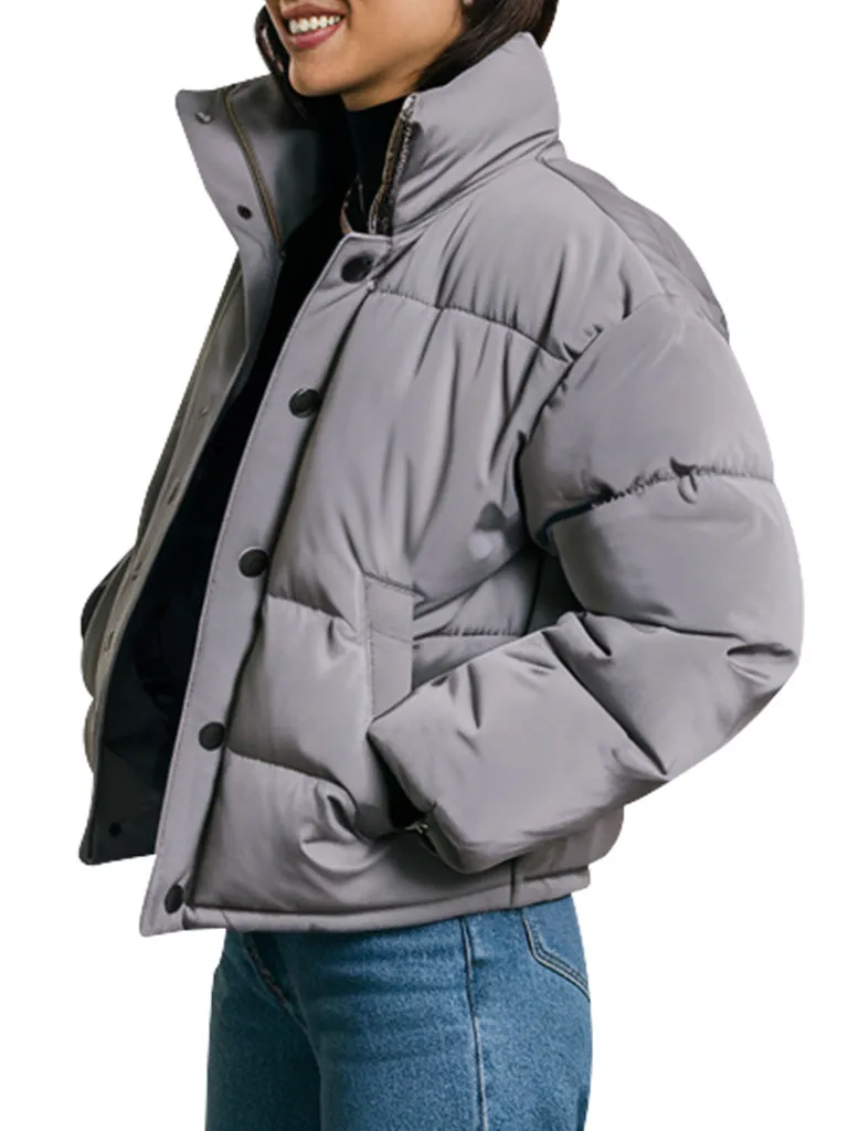 Women's Gray Cozy And Stylish Puffer Jacket