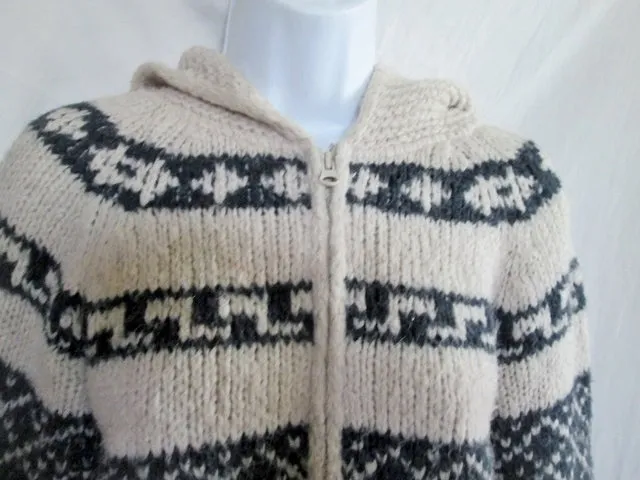 Womens ZARA NORDIC Hoodie ALPACA Knit Sweater Cardigan Ethnic M WHITE BLACK Jacket