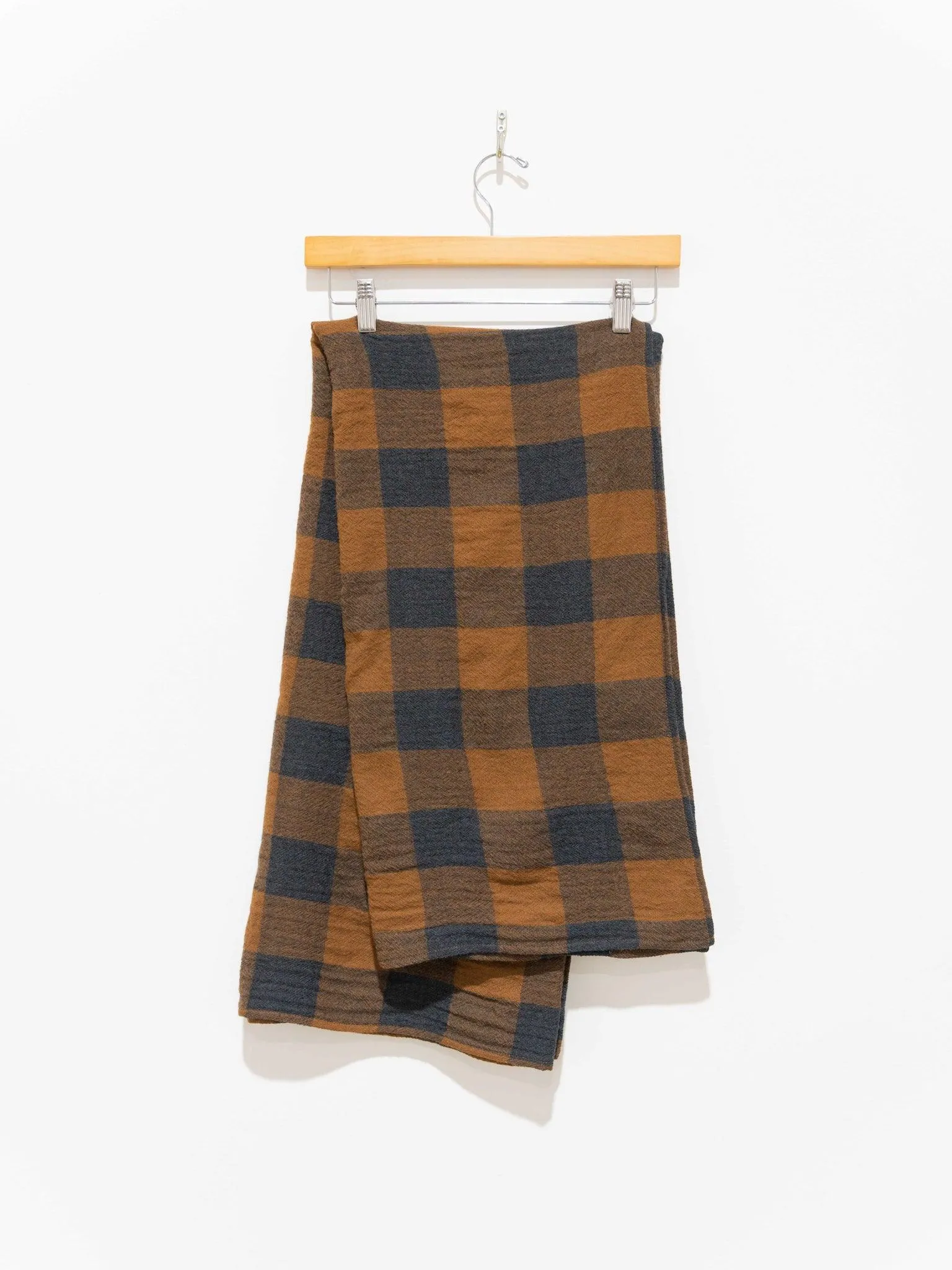 Wool Gauze Block Check Stole - Camel