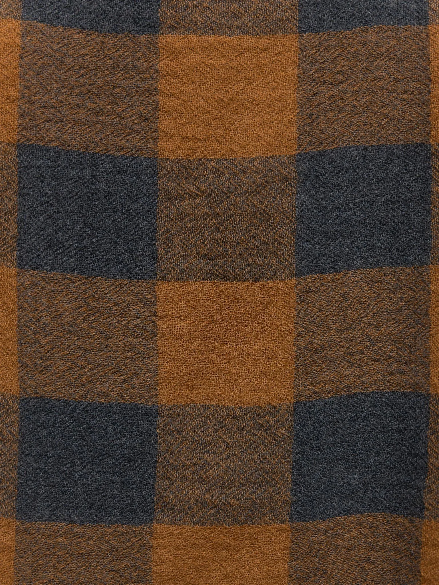 Wool Gauze Block Check Stole - Camel