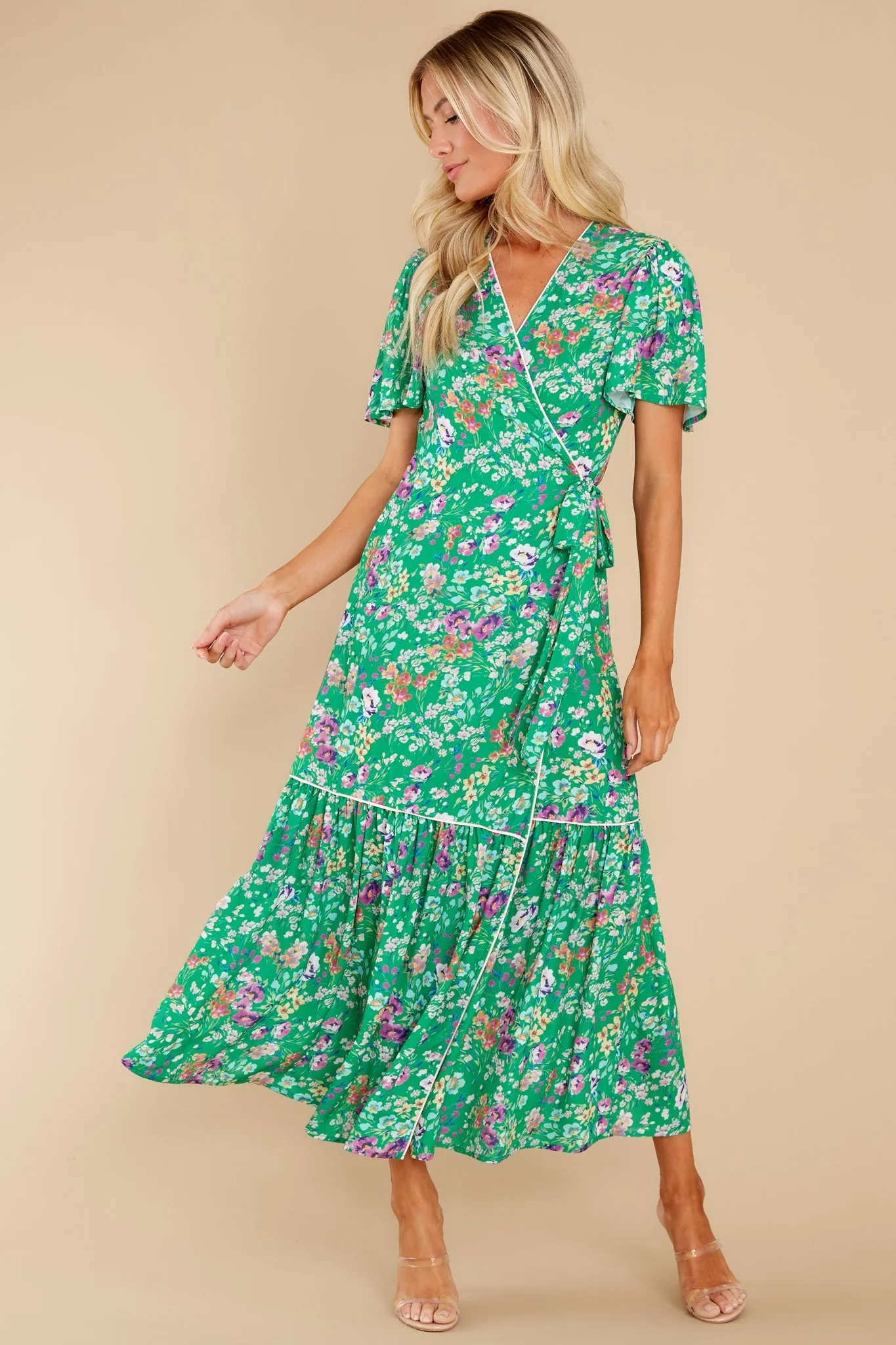 Wren Green Meadow Floral Wrap Dress