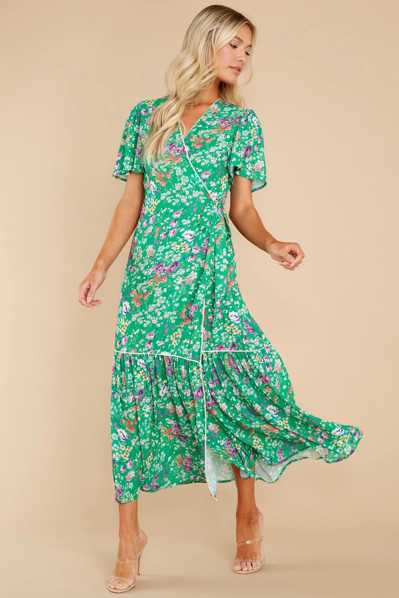 Wren Green Meadow Floral Wrap Dress