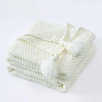 Yeknu Nordic Knitted Blanket for Sofa Shawl Macrame Tassel Pompom Knitted Bedspread Blanket